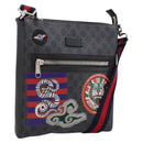 GUCCI GG Supreme Sherry Line Courier Bag PVC Black Silver 474137 Auth 198699M-1