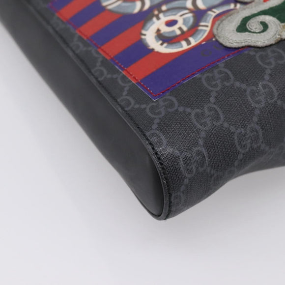 GUCCI GG Supreme Sherry Line Courier Bag PVC Black Silver 474137 Auth 198699M