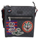 GUCCI GG Supreme Sherry Line Courier Bag PVC Black Silver 474137 Auth 198699M-2