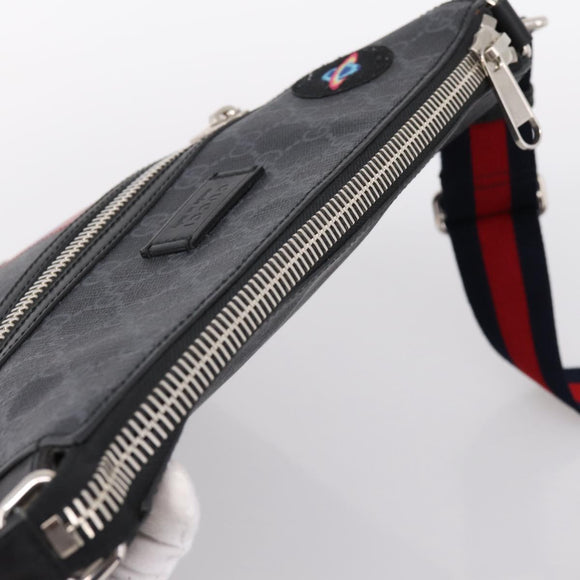 GUCCI GG Supreme Sherry Line Courier Bag PVC Black Silver 474137 Auth 198699M