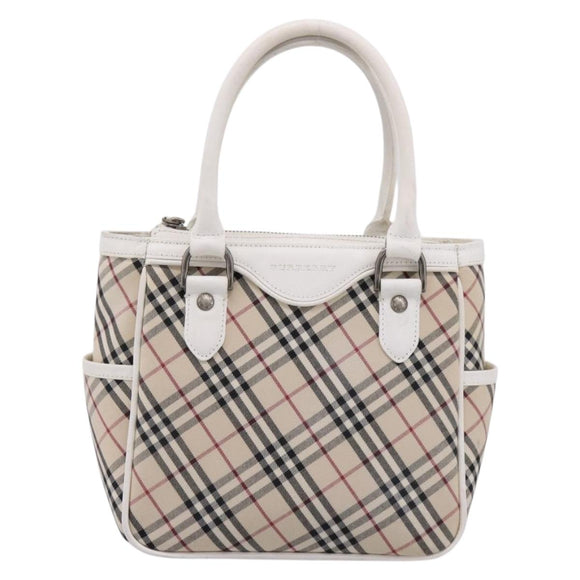 BURBERRY Nova Check Hand Bag Canvas Beige Silver Auth 198700A