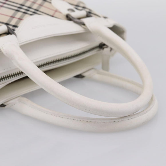 BURBERRY Nova Check Hand Bag Canvas Beige Silver Auth 198700A