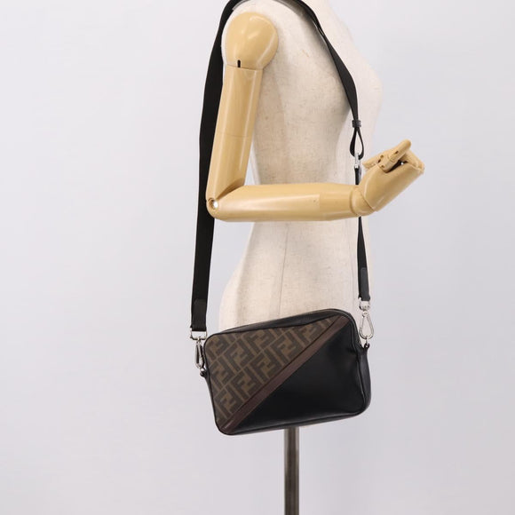 FENDI Zucca Canvas Diagonal Camera Case Bag PVC Brown Black Auth 198702V