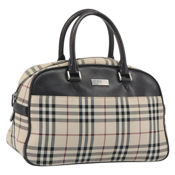 BURBERRY Nova Check Hand Bag Canvas Beige Silver Auth 198703A