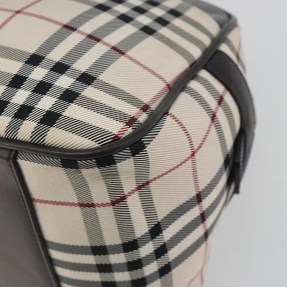 BURBERRY Nova Check Hand Bag Canvas Beige Silver Auth 198703A