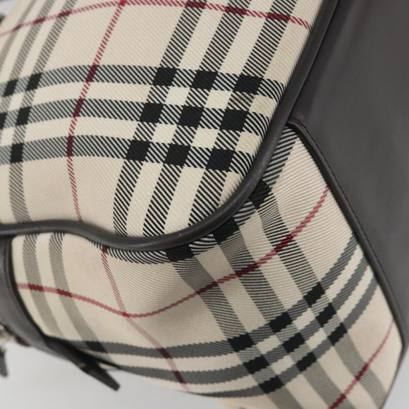 BURBERRY Nova Check Hand Bag Canvas Beige Silver Auth 198703A