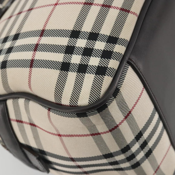 BURBERRY Nova Check Hand Bag Canvas Beige Silver Auth 198703A