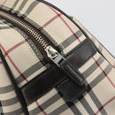 BURBERRY Nova Check Hand Bag Canvas Beige Silver Auth 198703A-18