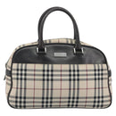 BURBERRY Nova Check Hand Bag Canvas Beige Silver Auth 198703A-13