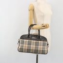 BURBERRY Nova Check Hand Bag Canvas Beige Silver Auth 198703A-23