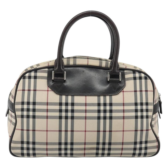 BURBERRY Nova Check Hand Bag Canvas Beige Silver Auth 198703A