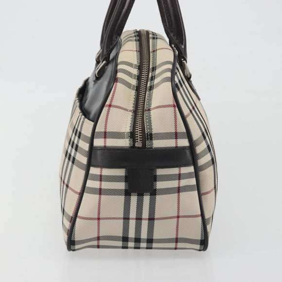 BURBERRY Nova Check Hand Bag Canvas Beige Silver Auth 198703A