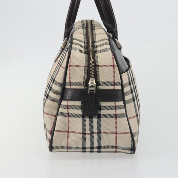 BURBERRY Nova Check Hand Bag Canvas Beige Silver Auth 198703A