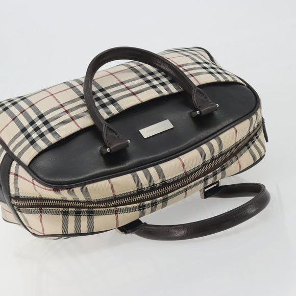BURBERRY Nova Check Hand Bag Canvas Beige Silver Auth 198703A