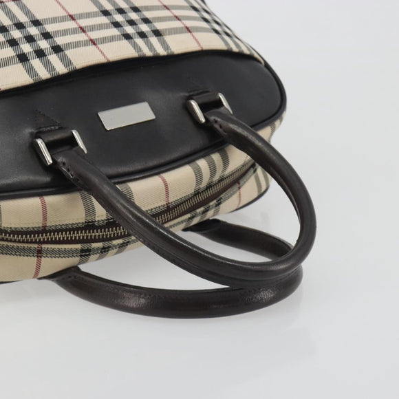 BURBERRY Nova Check Hand Bag Canvas Beige Silver Auth 198703A