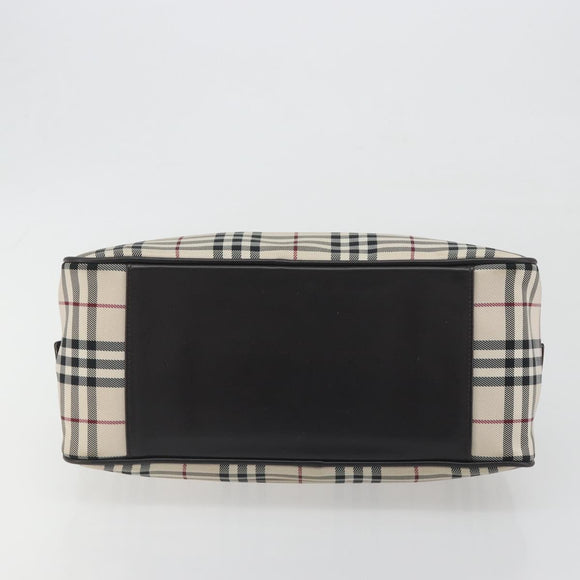 BURBERRY Nova Check Hand Bag Canvas Beige Silver Auth 198703A