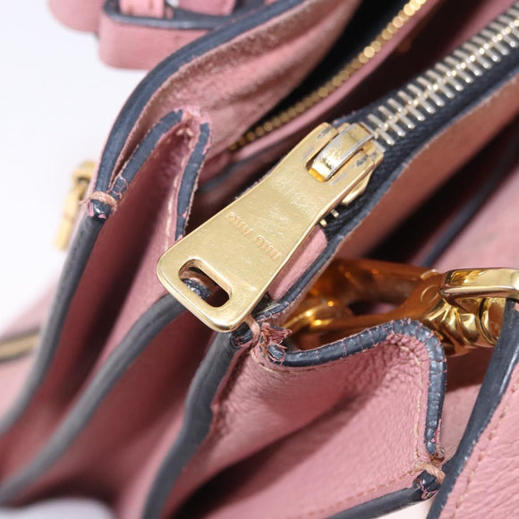Miu Miu Hand Bag Leather 2way Pink Gold Auth 198705A