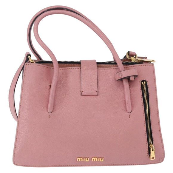 Miu Miu Hand Bag Leather 2way Pink Gold Auth 198705A