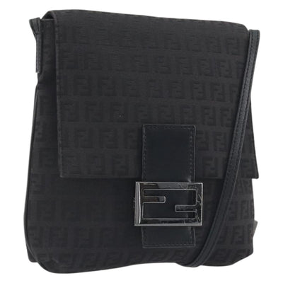 FENDI Zucchino Canvas Mamma Baguette Shoulder Bag Black Auth 198707A