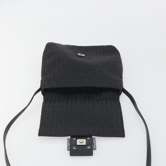 FENDI Zucchino Canvas Mamma Baguette Shoulder Bag Black Auth 198707A