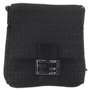 FENDI Zucchino Canvas Mamma Baguette Shoulder Bag Black Auth 198707A-13