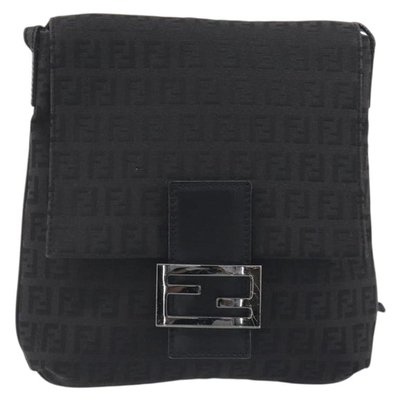 FENDI Zucchino Canvas Mamma Baguette Shoulder Bag Black Auth 198707A