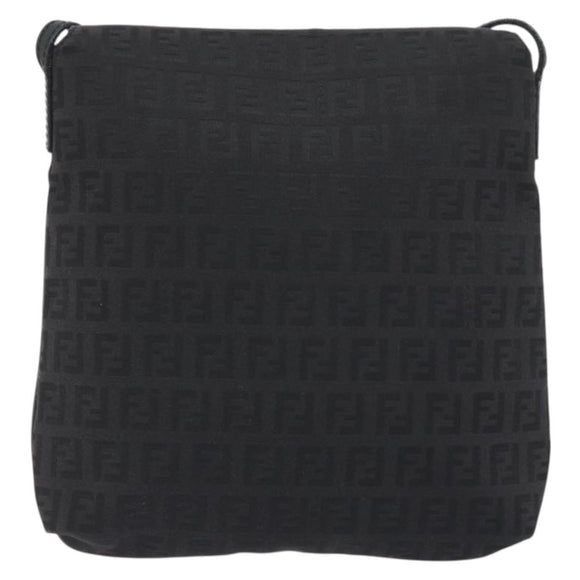 FENDI Zucchino Canvas Mamma Baguette Shoulder Bag Black Auth 198707A