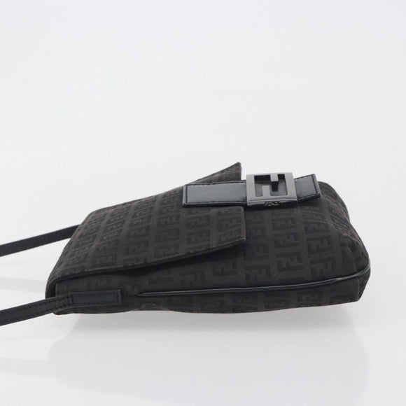 FENDI Zucchino Canvas Mamma Baguette Shoulder Bag Black Auth 198707A