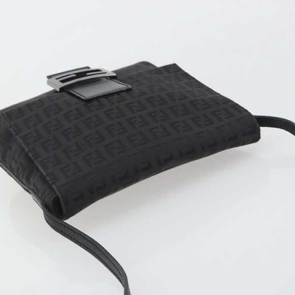 FENDI Zucchino Canvas Mamma Baguette Shoulder Bag Black Auth 198707A