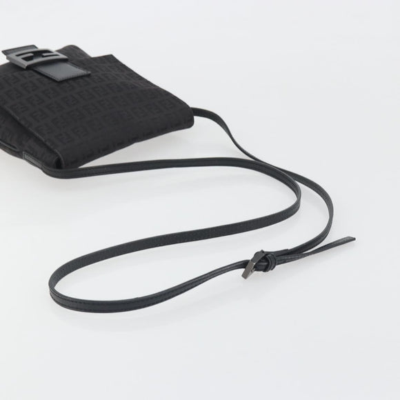 FENDI Zucchino Canvas Mamma Baguette Shoulder Bag Black Auth 198707A
