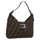 FENDI Zucca Canvas Mamma Baguette Shoulder Bag Brown Black Auth 198708V-1