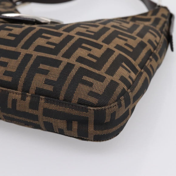 FENDI Zucca Canvas Mamma Baguette Shoulder Bag Brown Black Auth 198708V
