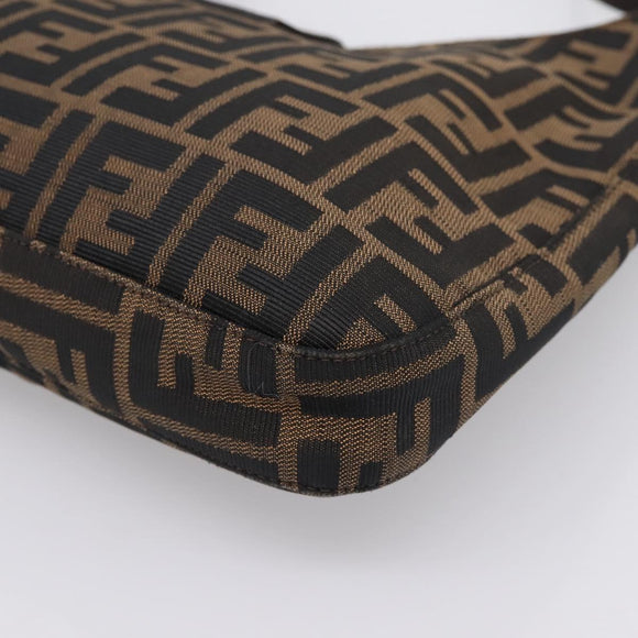 FENDI Zucca Canvas Mamma Baguette Shoulder Bag Brown Black Auth 198708V