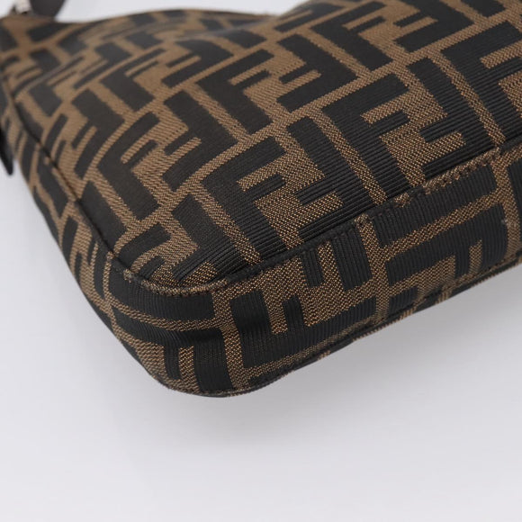 FENDI Zucca Canvas Mamma Baguette Shoulder Bag Brown Black Auth 198708V