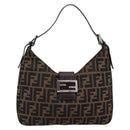 FENDI Zucca Canvas Mamma Baguette Shoulder Bag Brown Black Auth 198708V-13