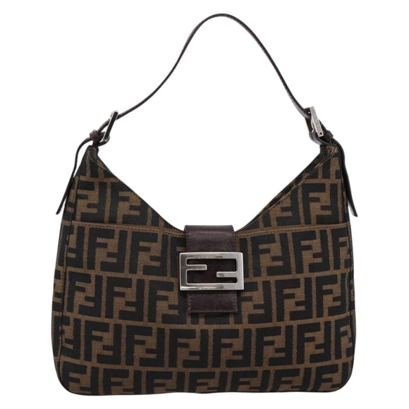 FENDI Zucca Canvas Mamma Baguette Shoulder Bag Brown Black Auth 198708V