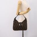 FENDI Zucca Canvas Mamma Baguette Shoulder Bag Brown Black Auth 198708V-23