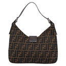 FENDI Zucca Canvas Mamma Baguette Shoulder Bag Brown Black Auth 198708V-2