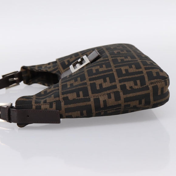 FENDI Zucca Canvas Mamma Baguette Shoulder Bag Brown Black Auth 198708V
