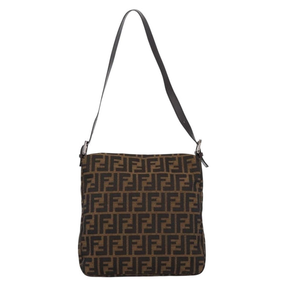 FENDI Zucca Canvas Mamma Baguette Shoulder Bag Brown Black Auth 198709A