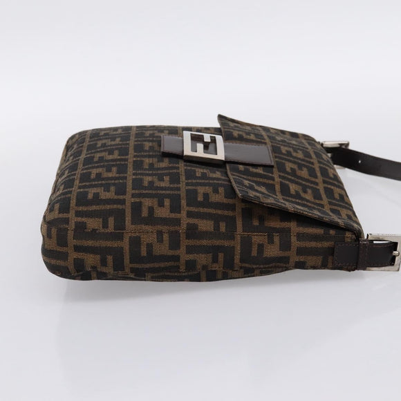 FENDI Zucca Canvas Mamma Baguette Shoulder Bag Brown Black Auth 198709A