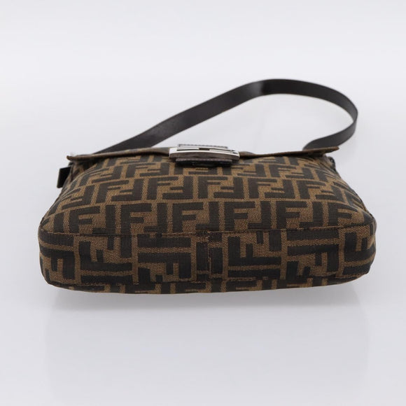 FENDI Zucca Canvas Mamma Baguette Shoulder Bag Brown Black Auth 198709A