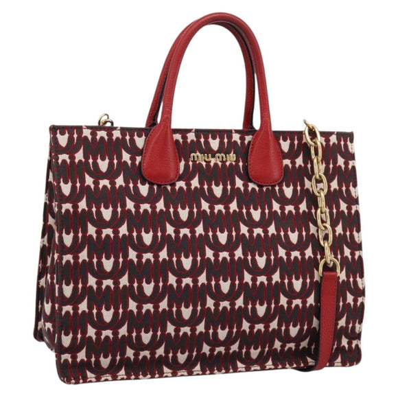 Miu Miu Chain Shoulder Bag Canvas 2way Red Gold Auth 198710A