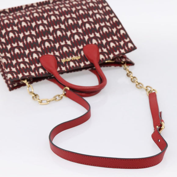 Miu Miu Chain Shoulder Bag Canvas 2way Red Gold Auth 198710A