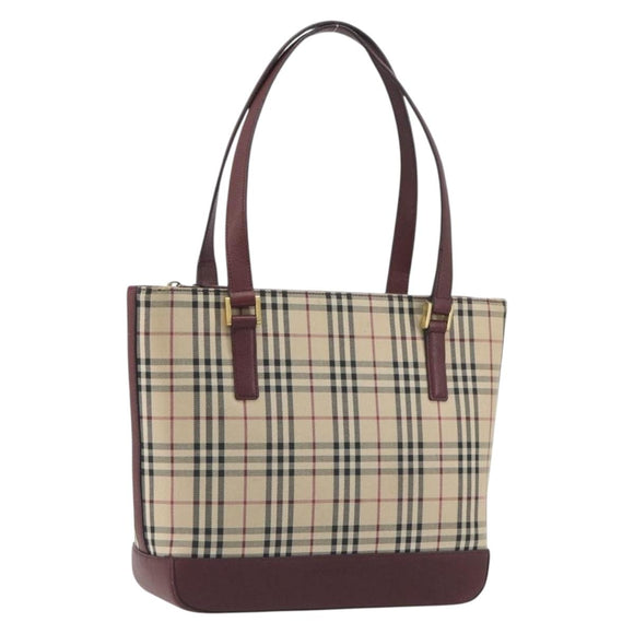 BURBERRY Nova Check Tote Bag Canvas Beige Gold Auth 198715