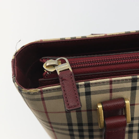 BURBERRY Nova Check Tote Bag Canvas Beige Gold Auth 198715