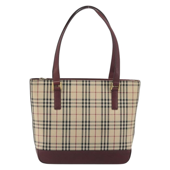 BURBERRY Nova Check Tote Bag Canvas Beige Gold Auth 198715