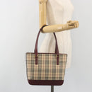 BURBERRY Nova Check Tote Bag Canvas Beige Gold Auth 198715-22