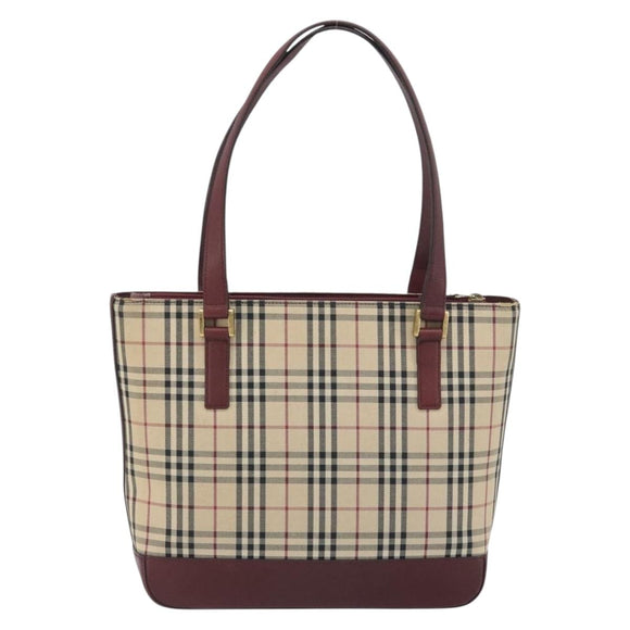 BURBERRY Nova Check Tote Bag Canvas Beige Gold Auth 198715