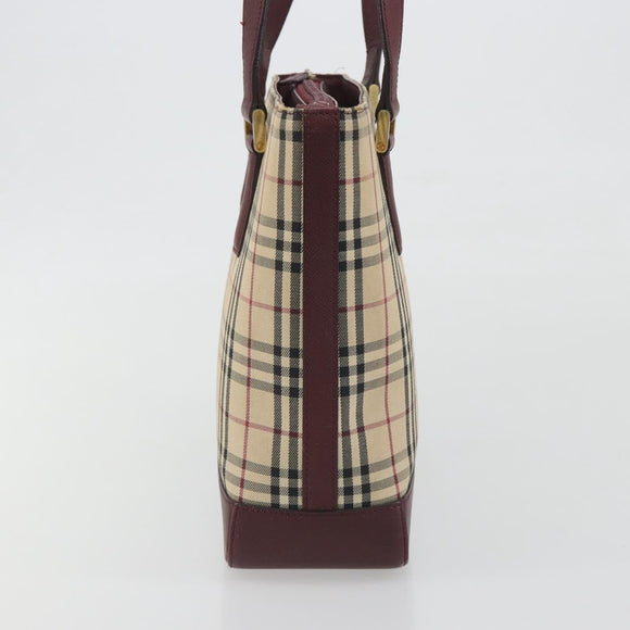 BURBERRY Nova Check Tote Bag Canvas Beige Gold Auth 198715